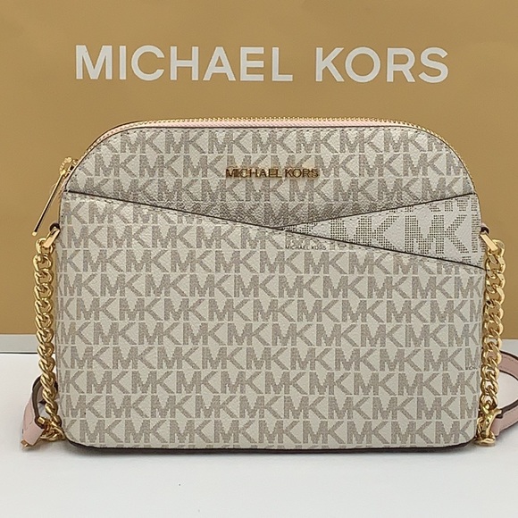 Michael Kors Jet Set Travel Medium Oval Crossbody Bag (PWD BLSH MLT):  Handbags